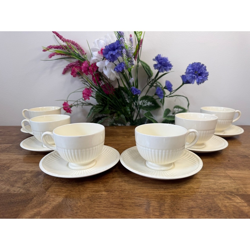 Wedgwood Edme Etruria Creamware Cups and‎ Saucers Set of 6 England